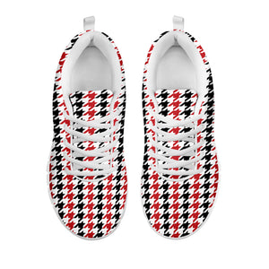 Red Black And White Houndstooth Print White Running Shoes