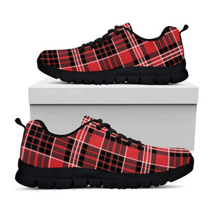 Red Black And White Scottish Plaid Print Black Running Shoes