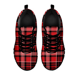 Red Black And White Scottish Plaid Print Black Running Shoes