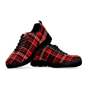 Red Black And White Scottish Plaid Print Black Running Shoes