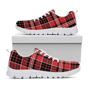 Red Black And White Scottish Plaid Print White Running Shoes