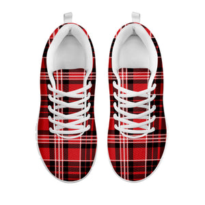 Red Black And White Scottish Plaid Print White Running Shoes