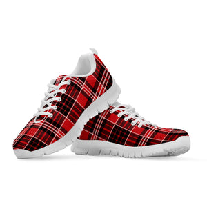 Red Black And White Scottish Plaid Print White Running Shoes