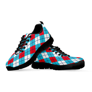 Red Blue And White Argyle Pattern Print Black Running Shoes
