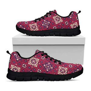 Red Boho Flower Pattern Print Black Running Shoes