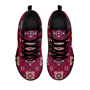 Red Boho Flower Pattern Print Black Running Shoes
