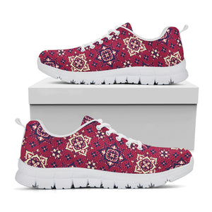 Red Boho Flower Pattern Print White Running Shoes