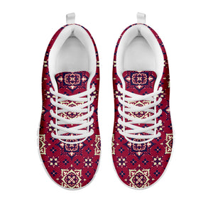 Red Boho Flower Pattern Print White Running Shoes