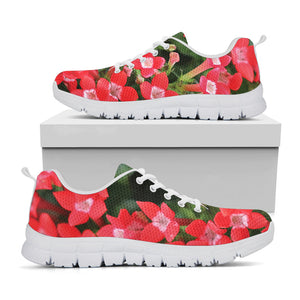 Red Bouvardia Print White Running Shoes