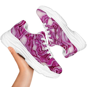 Red Cabbage Print White Chunky Shoes