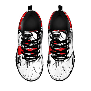 Red Cap Yorkshire Terrier Print Black Running Shoes