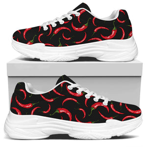 Red Chili Peppers Pattern Print White Chunky Shoes