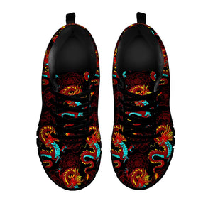 Red Dragon Lotus Pattern Print Black Running Shoes