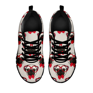 Red Glasses Pug Pattern Print Black Running Shoes