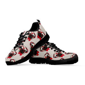 Red Glasses Pug Pattern Print Black Running Shoes