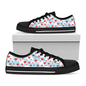 Red Heart Balloon Pattern Print Black Low Top Sneakers