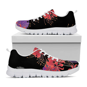 Red Japanese Amaryllis Pattern Print White Running Shoes
