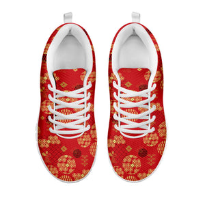 Red Japanese Pattern Print White Running Shoes