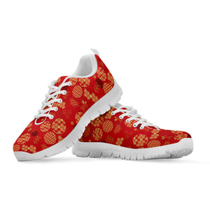 Red Japanese Pattern Print White Running Shoes
