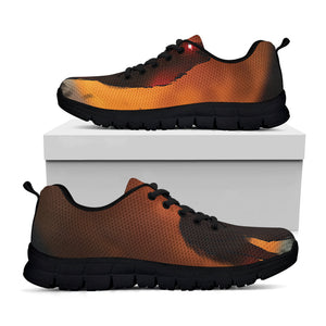 Red Moon Howling Wolf Print Black Running Shoes