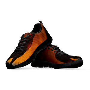 Red Moon Howling Wolf Print Black Running Shoes