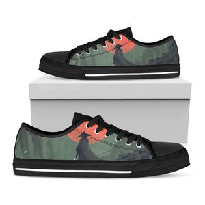 Red Moon Samurai Print Black Low Top Sneakers