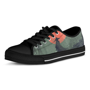 Red Moon Samurai Print Black Low Top Sneakers