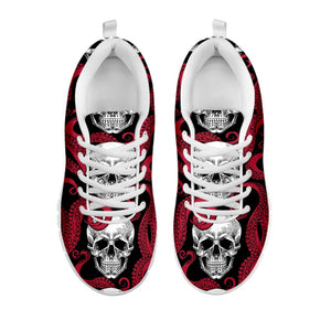 Red Octopus Skull Pattern Print White Running Shoes