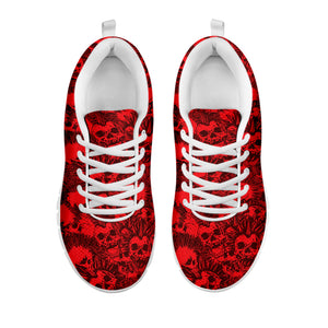 Red Punk Skull Pattern Print White Running Shoes