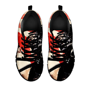 Red Rising Sun Samurai Print Black Running Shoes