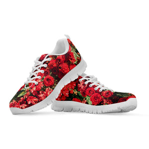 Red Rose Flower Print White Running Shoes