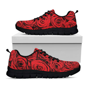 Red Rose Print Black Running Shoes