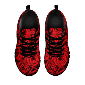 Red Rose Print Black Running Shoes
