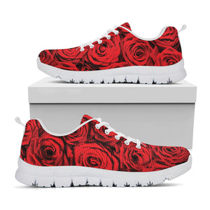 Red Rose Print White Running Shoes