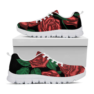 Red Roses Tattoo Print White Running Shoes