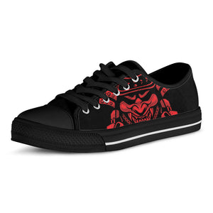 Red Samurai Mask Print Black Low Top Sneakers