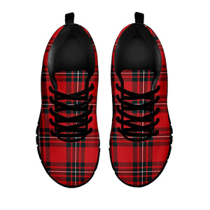 Red Scottish Tartan Pattern Print Black Running Shoes