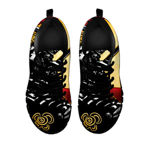 Red Sky And Golden Sun Samurai Print Black Running Shoes