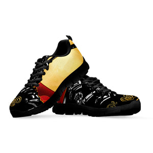Red Sky And Golden Sun Samurai Print Black Running Shoes