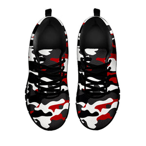 Red Snow Camouflage Print Black Running Shoes