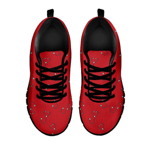 Red Stethoscope Pattern Print Black Running Shoes