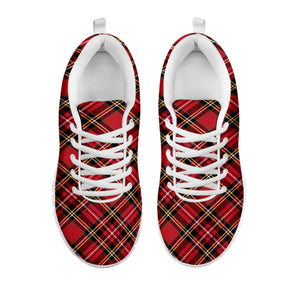 Red Stewart Tartan Pattern Print White Running Shoes