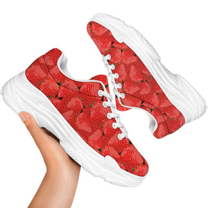 Red Strawberry Pattern Print White Chunky Shoes