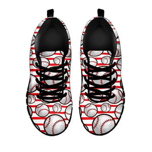 Red Striped Baseball Pattern Print Black Running Shoes