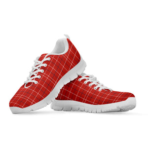 Red Tattersall Pattern Print White Running Shoes
