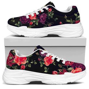 Red Violet Roses Floral Pattern Print White Chunky Shoes