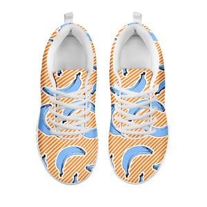 Retro Blue Banana Pattern Print White Running Shoes