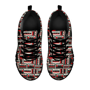 Retro Cassette Tape Pattern Print Black Running Shoes