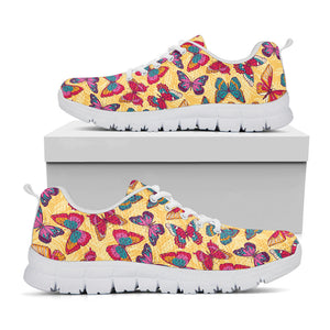 Retro Colorful Butterfly Pattern Print White Running Shoes
