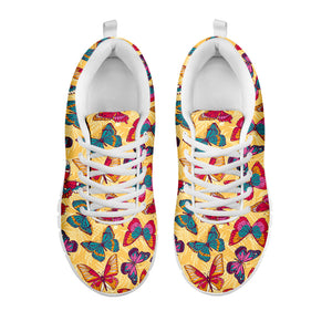 Retro Colorful Butterfly Pattern Print White Running Shoes